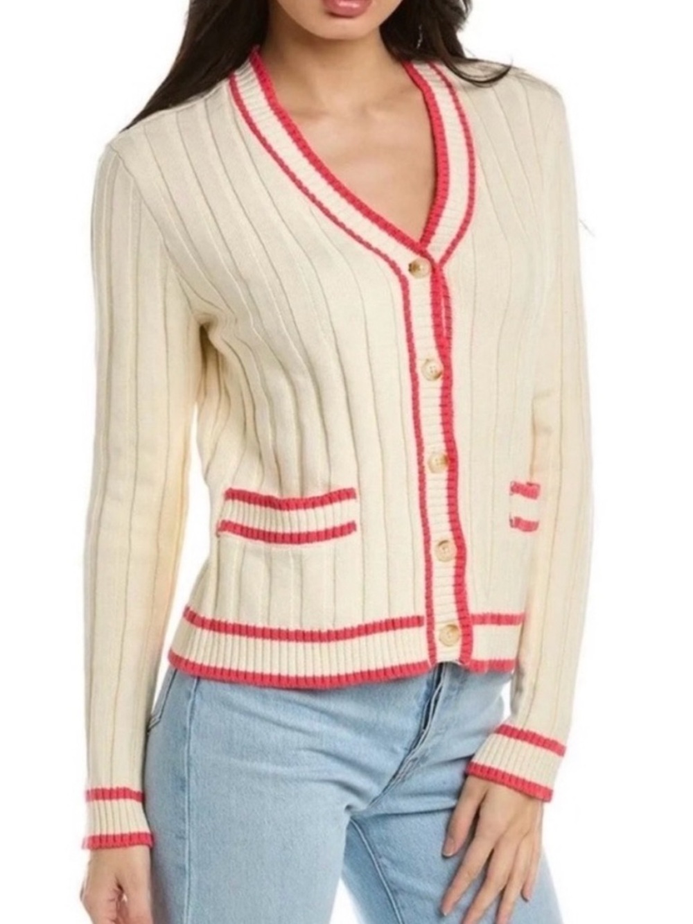 Faherty NWT game set cream cardigan organic cotton cashmere preppy sz m